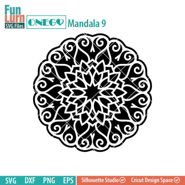 Mandala Decal Design, Mandala, 9, SVG File, ONEGO,  Cricut Design, Mandala Pattern, zentangle, svg,eps,dxf, png , cutting files