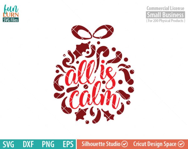 All is calm svg, Ornament, Christmas SVG, Glass block, Ornament design,leaf, leaves, swirl, dxf, eps png for silhouette cameo, cricut air