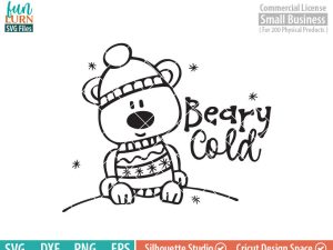 Cute Bear svg, Beary Cold SVG, Polar Bear svg, Sweater, Cap , snow, Winter woodland creatures, snowflakes SVG DXF eps png