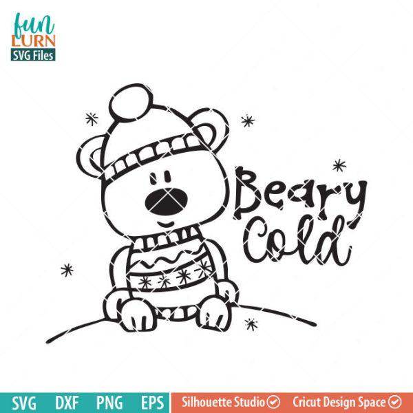 Cute Bear svg, Beary Cold SVG, Polar Bear svg, Sweater, Cap , snow, Winter woodland creatures, snowflakes SVG DXF eps png