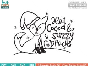Cute Fox svg, Hot Cocoa and Fuzzy socks SVG, Hot cocoa and suzzy focks, snow, Winter woodland creatures, snowflakes SVG DXF eps png