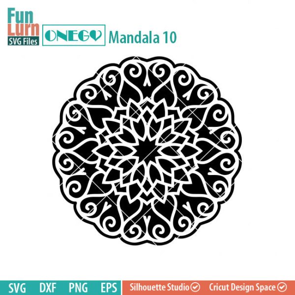 Mandala Decal Design, Mandala, 10, SVG File, ONEGO, Cricut Design, Mandala Pattern, zentangle, svg,eps,dxf, png , cutting files