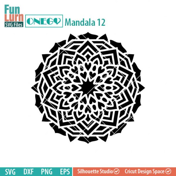 Mandala Decal Design, Mandala, 12, SVG File, ONEGO, Cricut Design, Mandala Pattern, zentangle, svg,eps,dxf, png , cutting files