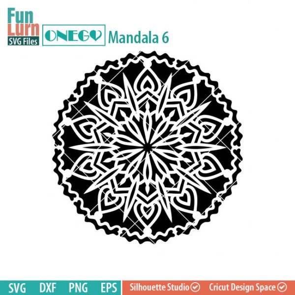 Mandala Decal Design, Mandala, 6, SVG File, ONEGO, Cricut Design, Mandala Pattern, zentangle, svg,eps,dxf, png , cutting files