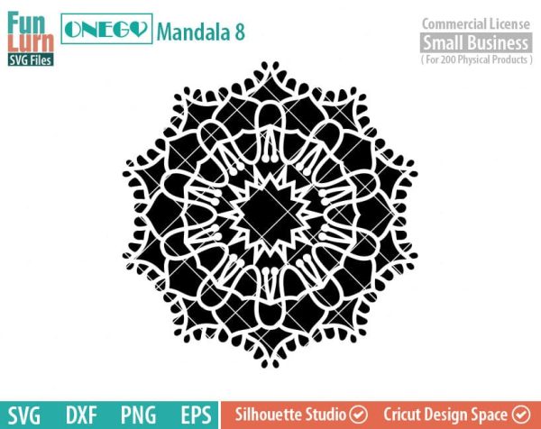 Mandala Decal Design, Mandala, 8, SVG File, ONEGO, Cricut Design, Mandala Pattern, zentangle, svg,eps,dxf, png , cutting files