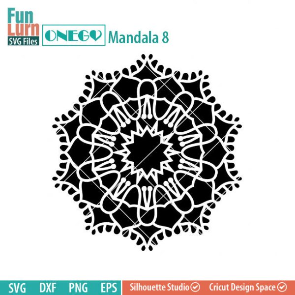 Mandala Decal Design, Mandala, 8, SVG File, ONEGO, Cricut Design, Mandala Pattern, zentangle, svg,eps,dxf, png , cutting files