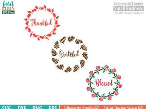 Thankful Grateful Blessed svg, wreath,  Thanksgiving SVG, leaf, leaves, dxf, eps png for silhouette cameo, cricut air etc