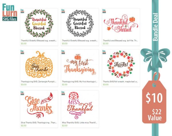 Thanksgiving SVG Bundle 1, Thankful, Grateful, Blessed, Give Thanks, My first Thanksgiving, miss thankful SVG, DXF, Png Cut Files