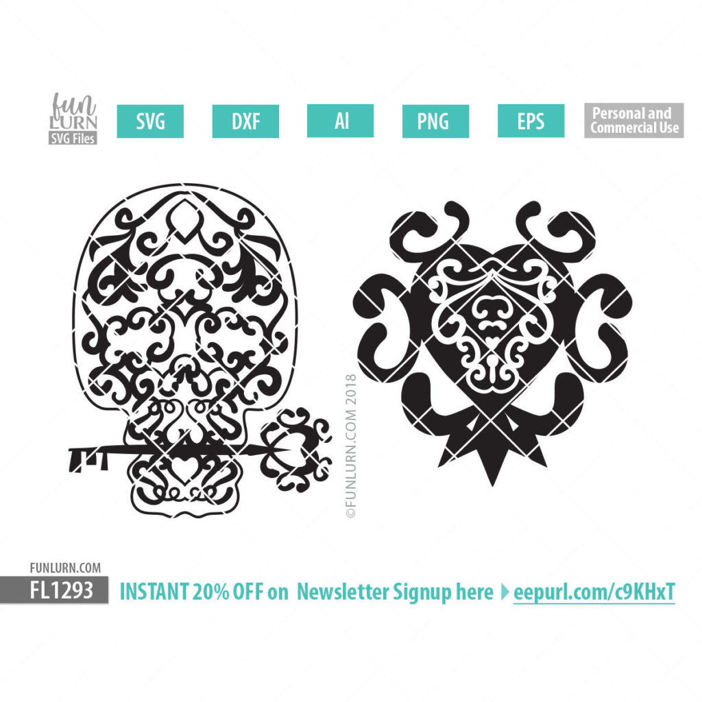 Damask Skull Skeleton Lock And Key Svg Funlurn