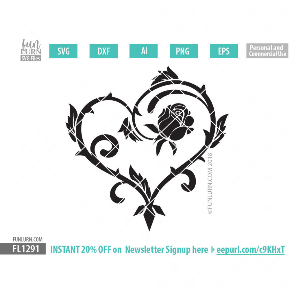 Download Gothic Rose vine heart SVG - FunLurn