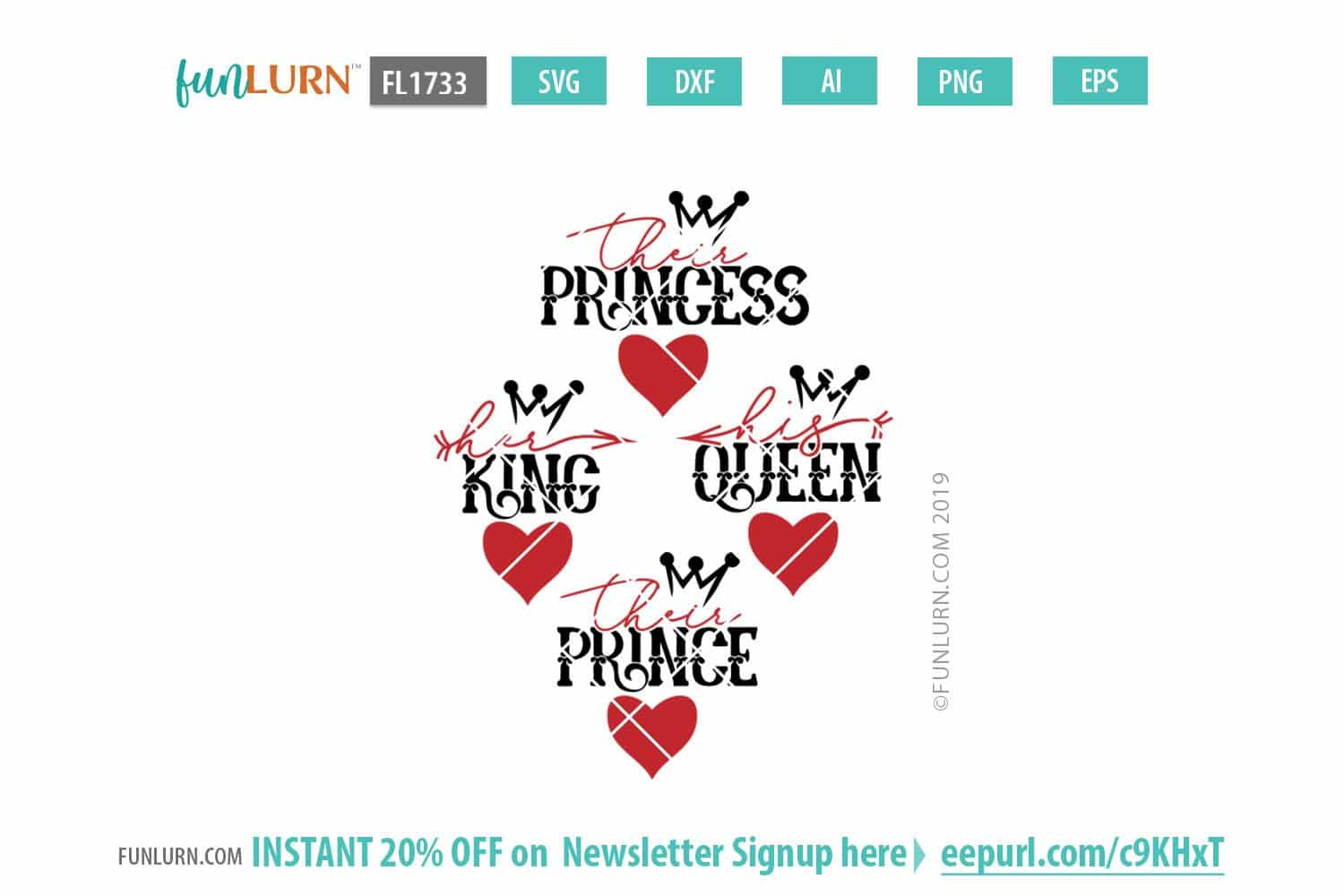 Her King SVG, His Queen SVG, Their Prince SVG, Their Princess SVG - FunLurn