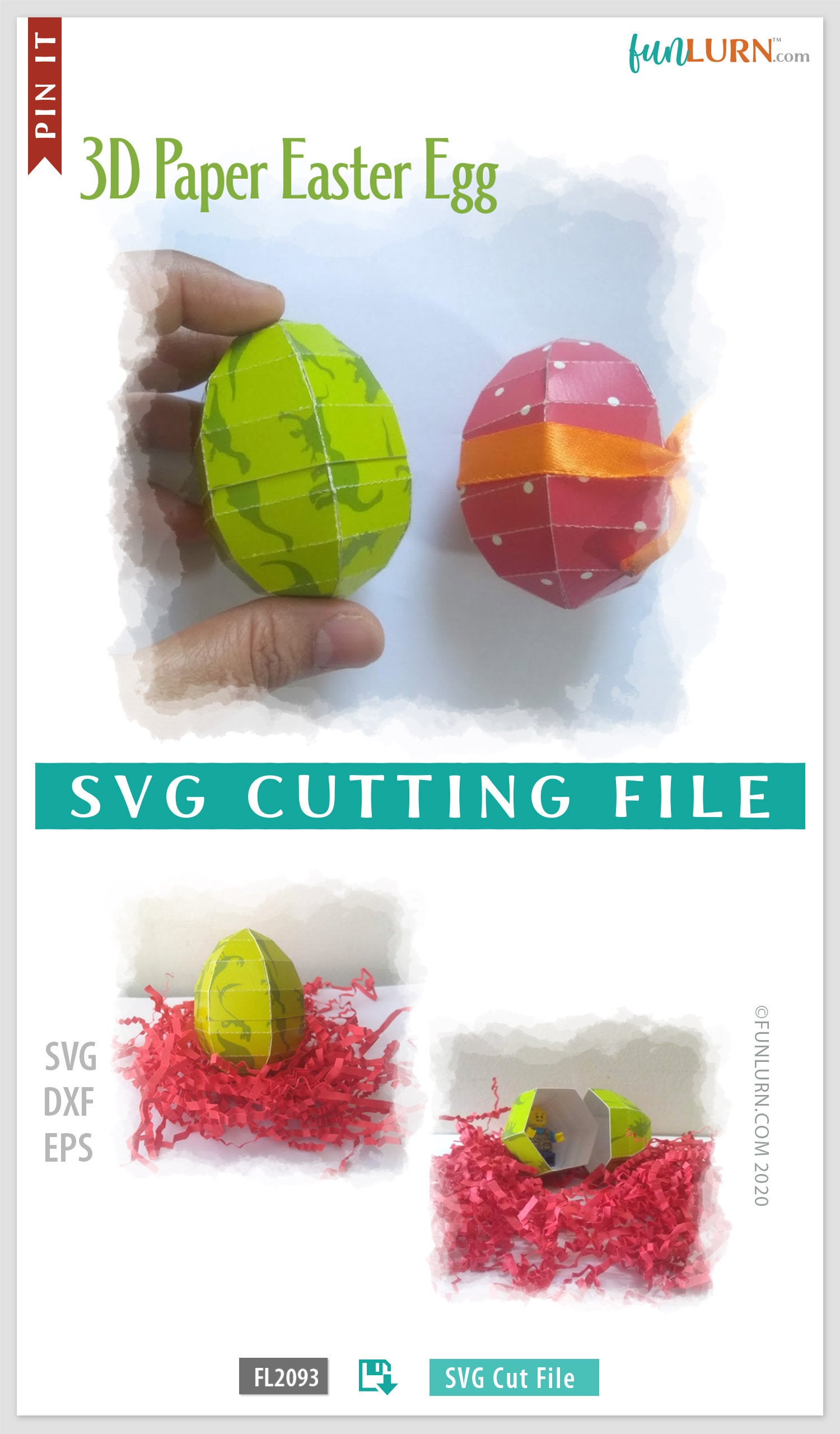 Download 3D Paper Easter Eggs SVG, they can be opened like plastic Easter eggs, great for crafting with ...