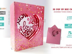 3D Pop Up Heart shaped Box Card Valentine's Day SVG