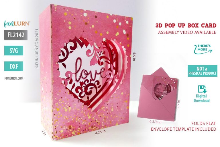 Download 3D Pop Up Heart shaped Box Card Valentine's Day SVG - FunLurn