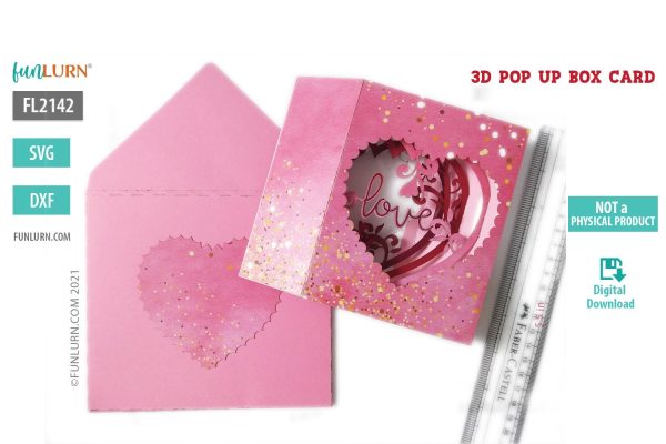 3D Pop Up Heart shaped Box Card Valentine's Day SVG