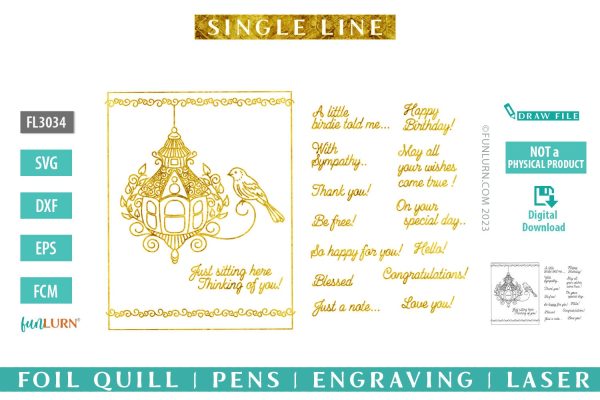 Single Line Ornate birdcage Card with Mix and Match sentiments